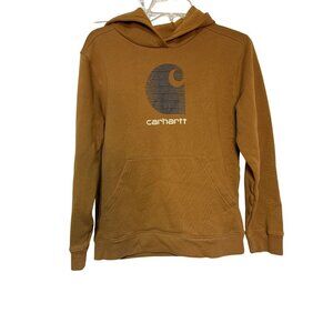 Carhartt Youth Hooded Sweatshirt Brown Size L 14/16 Kangaroo Pocket Durable Warm